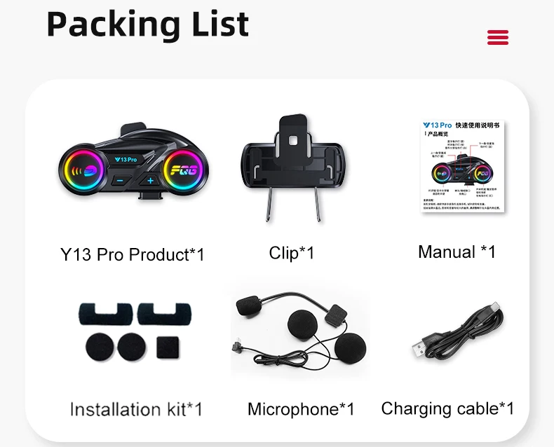 Y13 Pro Motorrad Helm Bluetooth Headset Intercom Entfernung 500M Chip V6.0 Stereo FM Radio Mischen Musik Teilen – Detail 16