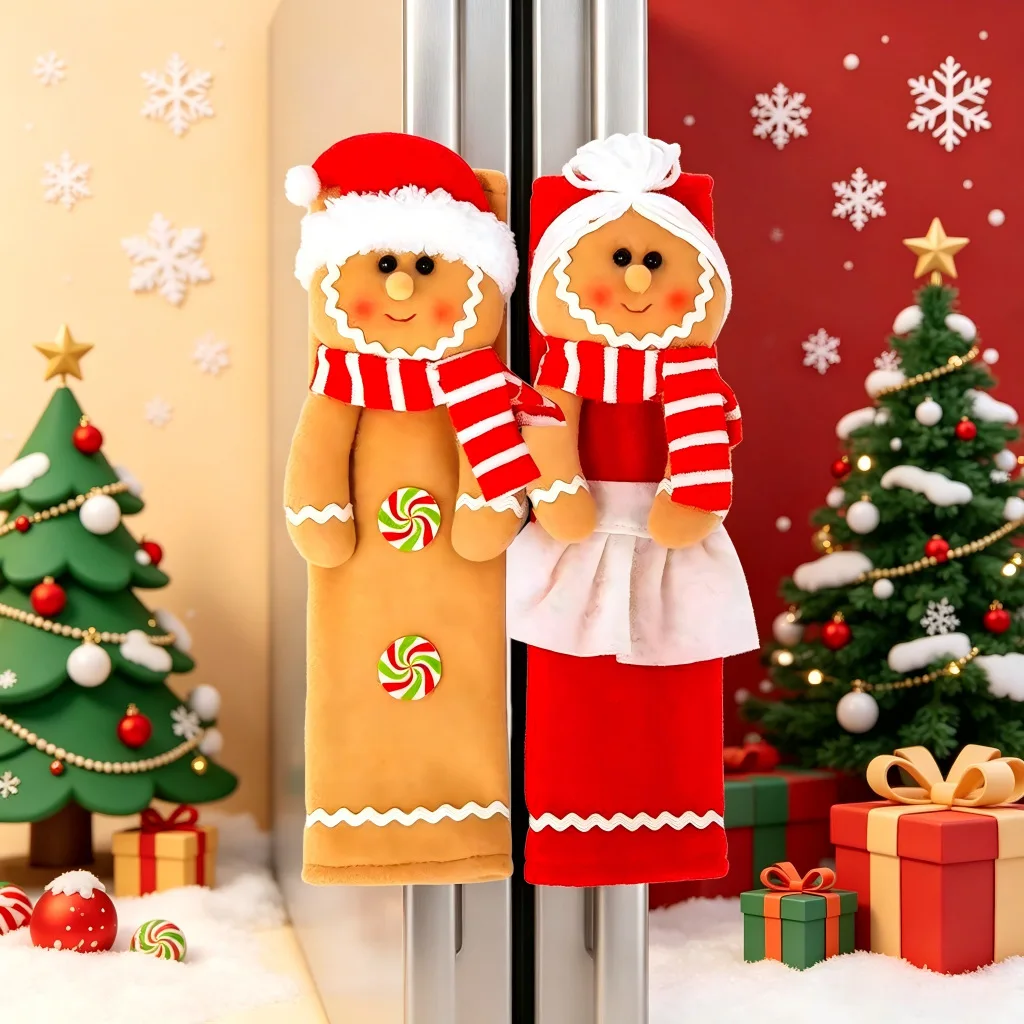 Christmas Door Knob Adornment Cute Cartoon Oven Fridge Grip Sleeve Thermal Insulation Guard for House Kitchen Accessory