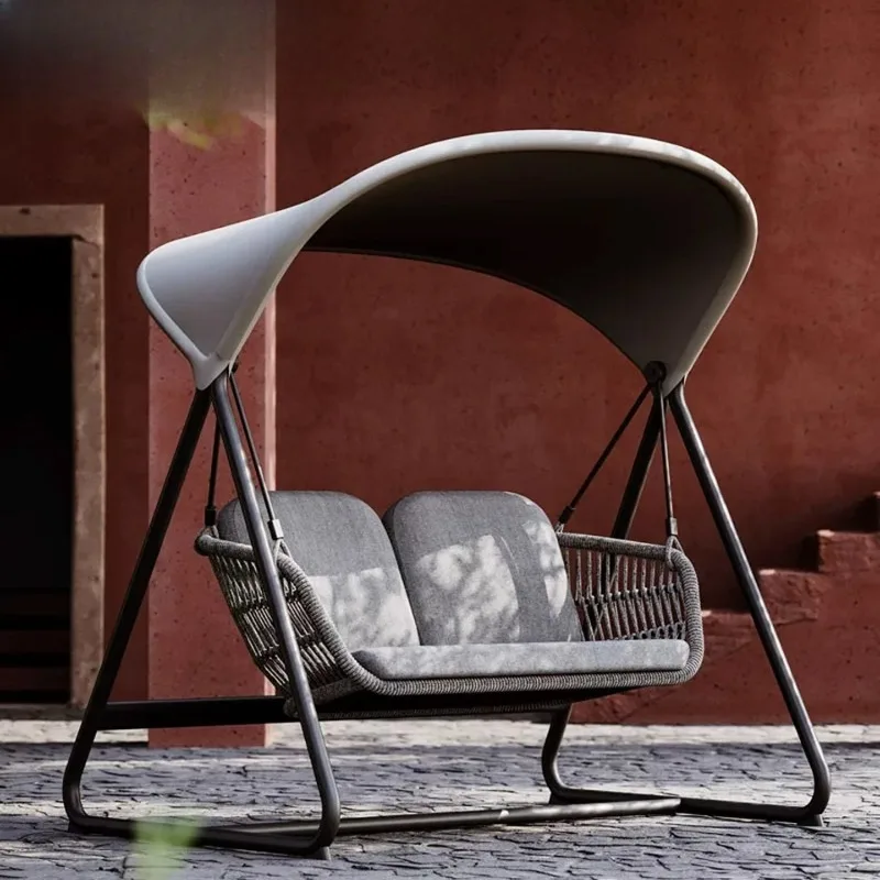 

Уличное подвесное кресло-качели для террасы виллы, водонепроницаемое, с защитой от солнца, из ротанга, для сада, двора, балкона