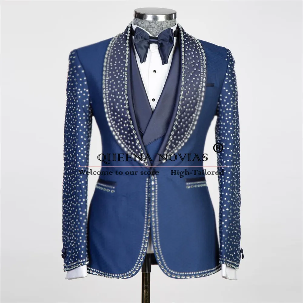 Exquisite Suits Men Sparkly Crystals Gemstone Beaded Prom Blazer Customized Man Formal Party Wedding Tuxedo Business Prom Blazer