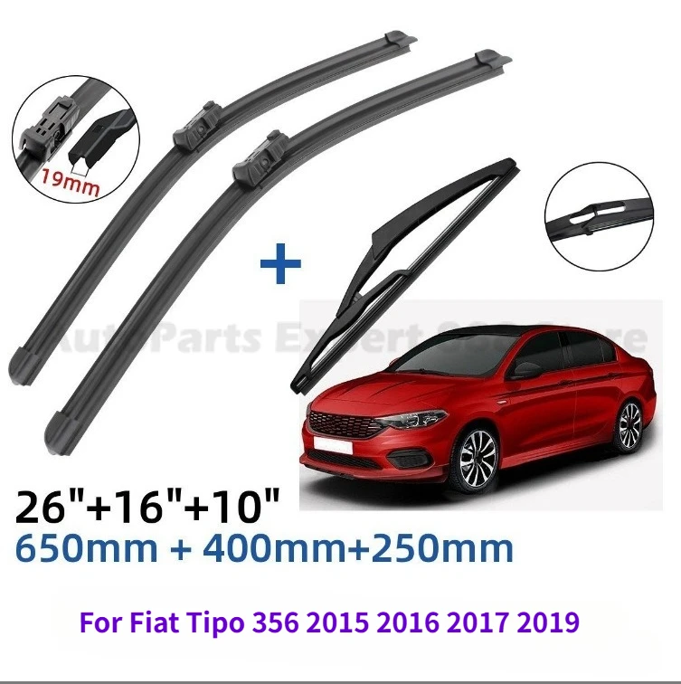 3PCS Car Front / Rear Windscreen Wiper Blades For Fiat Tipo 356 2015 2016 2017 2019 Car Wipers Four Seasons Window Brushes
