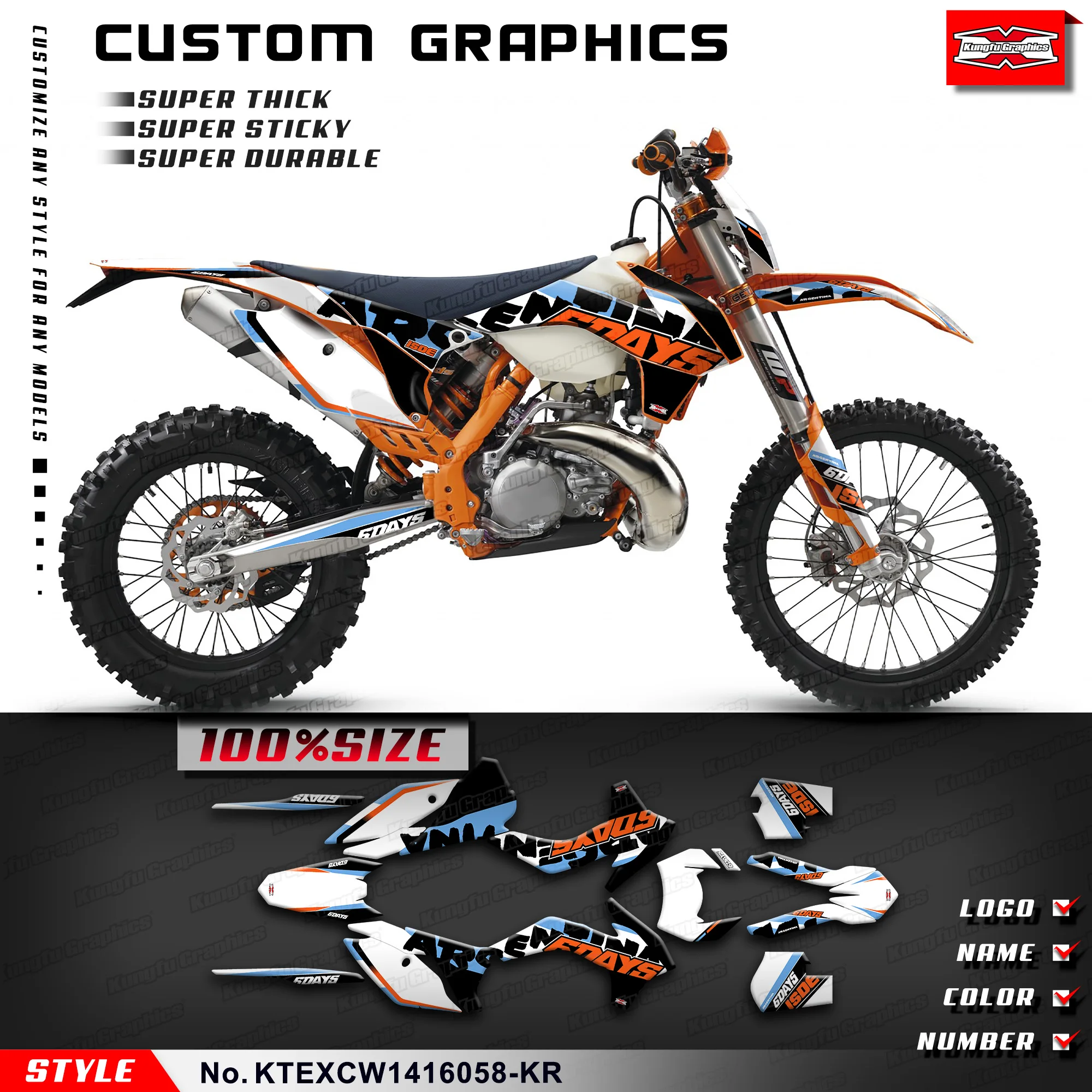 KUNGFU GRAPHICS Stickers Complete Vinyl Wrap for KTM 125 200 250 300 350 450 500 EXC XCW XCF-W 2014 2015 2016, KTEXCW1416058-KR