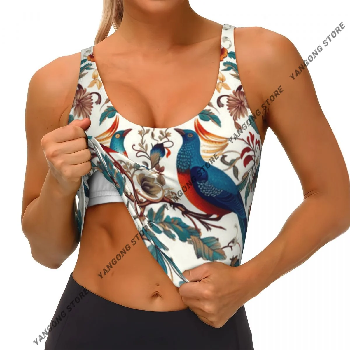 Sports Bra Women Running Yoga Clothes Vest Vintage Floral With Birds And Flower In Russian Folk Style Gathering Fitness Vest