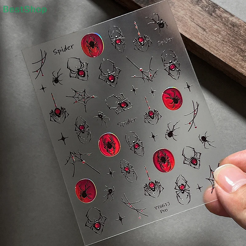 ♥♥♥3D Halloween Spider Nail Art Stickers Vintage Laser Jelly Decorative Decals DIY Manicure Decor Tool