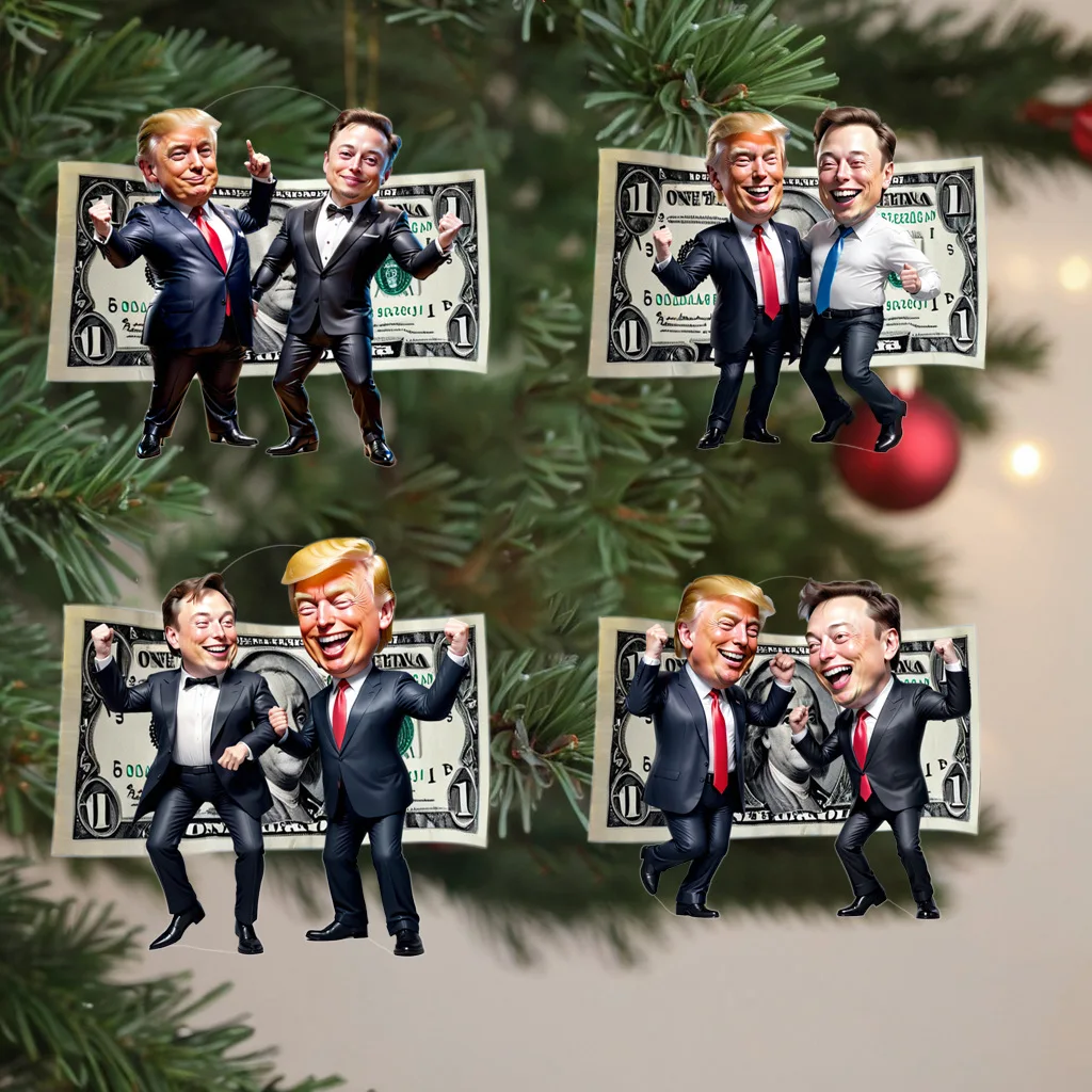 Funny Trump and Musk Hug Pendant Acrylic Funny Donald Trump 2D Keychain School Bag Pendant Christmas Tree Decoration Car Pendant