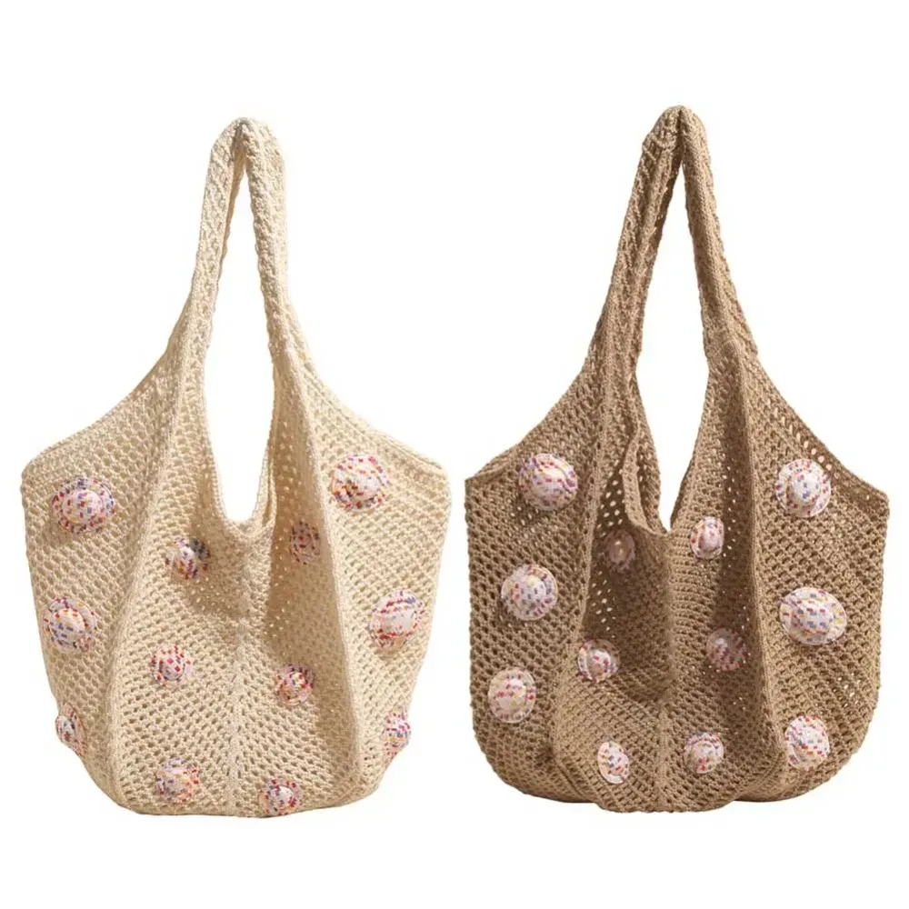 

Leisure Sweet Woven Beach Bag Lazy Style Large Capacity Crochet Shoulder Bag Soft Hollow Out Shopping Bag Daily