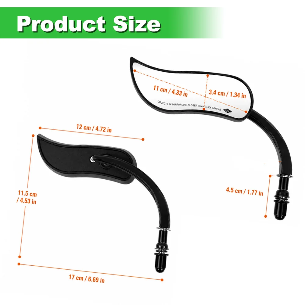 Motorcycle Rearview Mirror Set For Selected Motorcycles/Scooters Equipped with M8x1.25/M10x1.25 Threaded Mirror Mounting Holes
