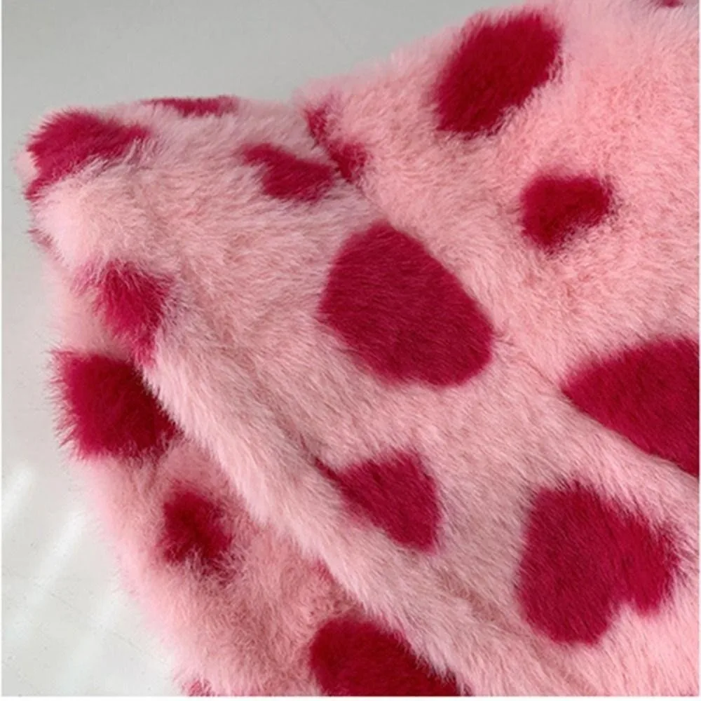Sweet Faux Fur Fisherman Hat Thicken Fluffy Love Heart Bucket Hat Warm Korean Style Winter Hat Ladies