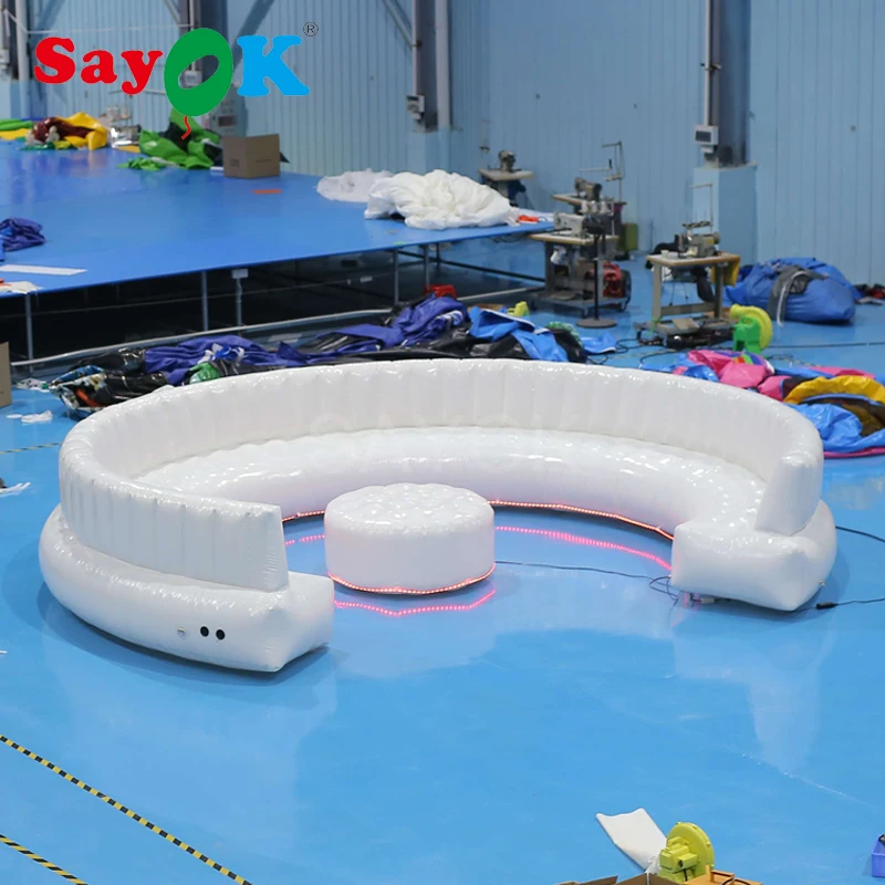 5.4m Pvc Airtight Inflatable Circular Couch With Led Lights Inflatable Sofa With Inflatable Table For Adults Party Events