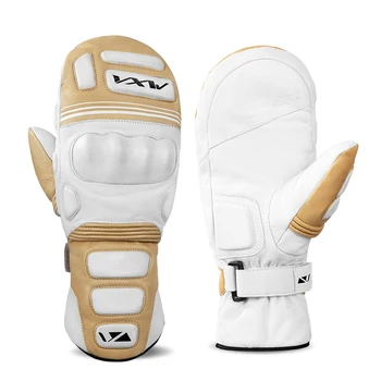 VXW قفازات تزلج جلدية مقاومة للماء قفازات من جلد الماعز بطانة حرارية من صوف الماعز للتزلج على الجليد للشتاء قفازات ثلج خارجية للنساء والرجال