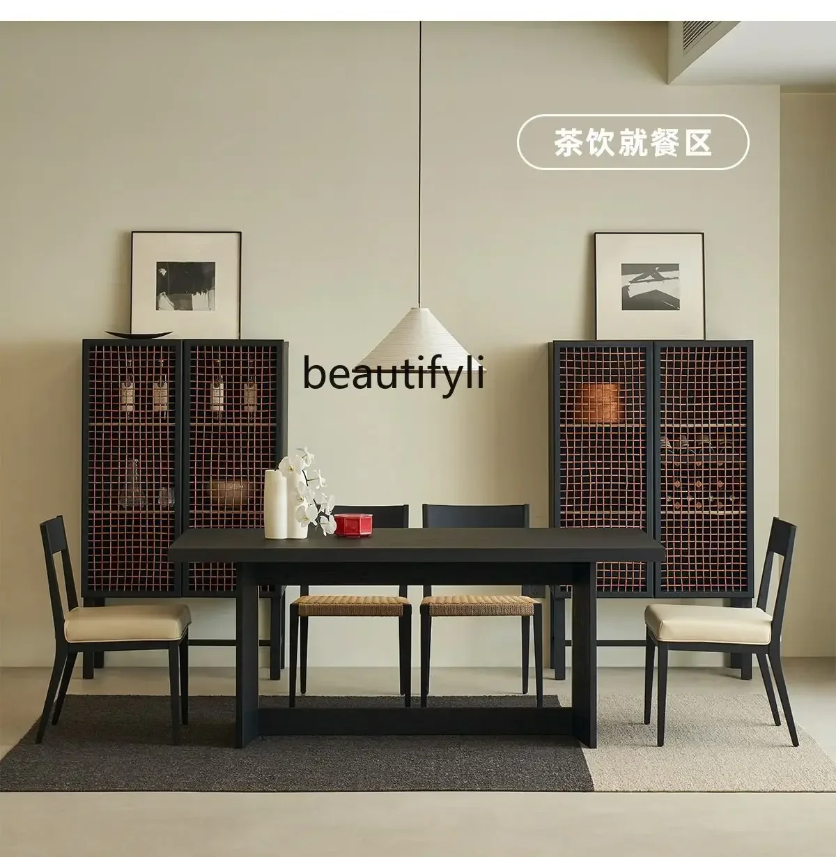 

L Side cabinet floor-to-ceiling cowhide rattan living room home storage bedroom storage cabinet