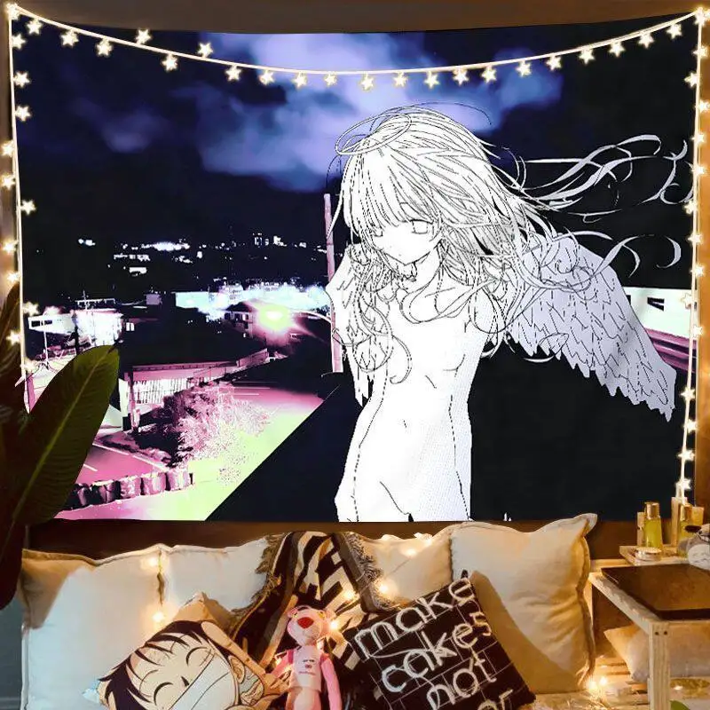 Girl's Blue-Black Mood Art Tapestry Subculture Decor Living Room Bedroom Dormitory Background Cloth
