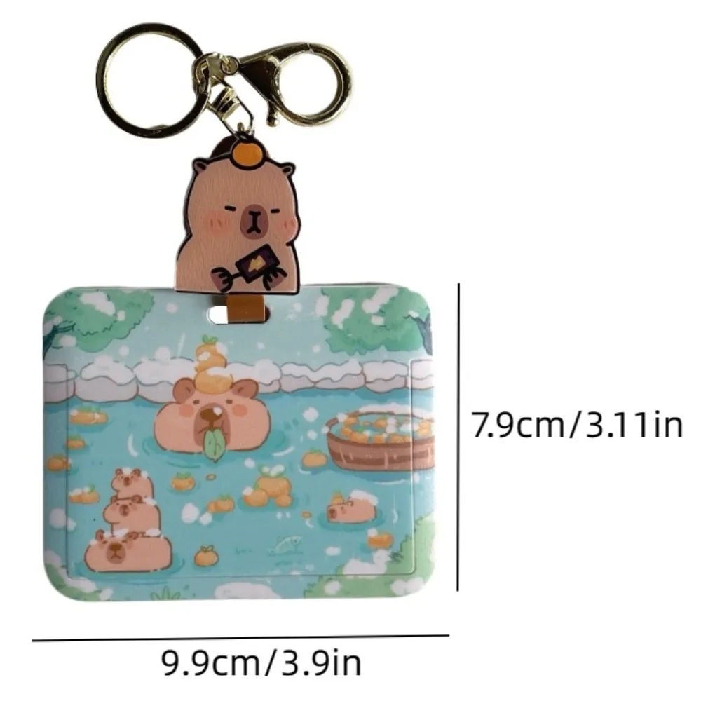 Sliding Retractable Rope Capybara Card Holder Waterproof Cartoon Printed Card Case Elastic Badge Sleeve