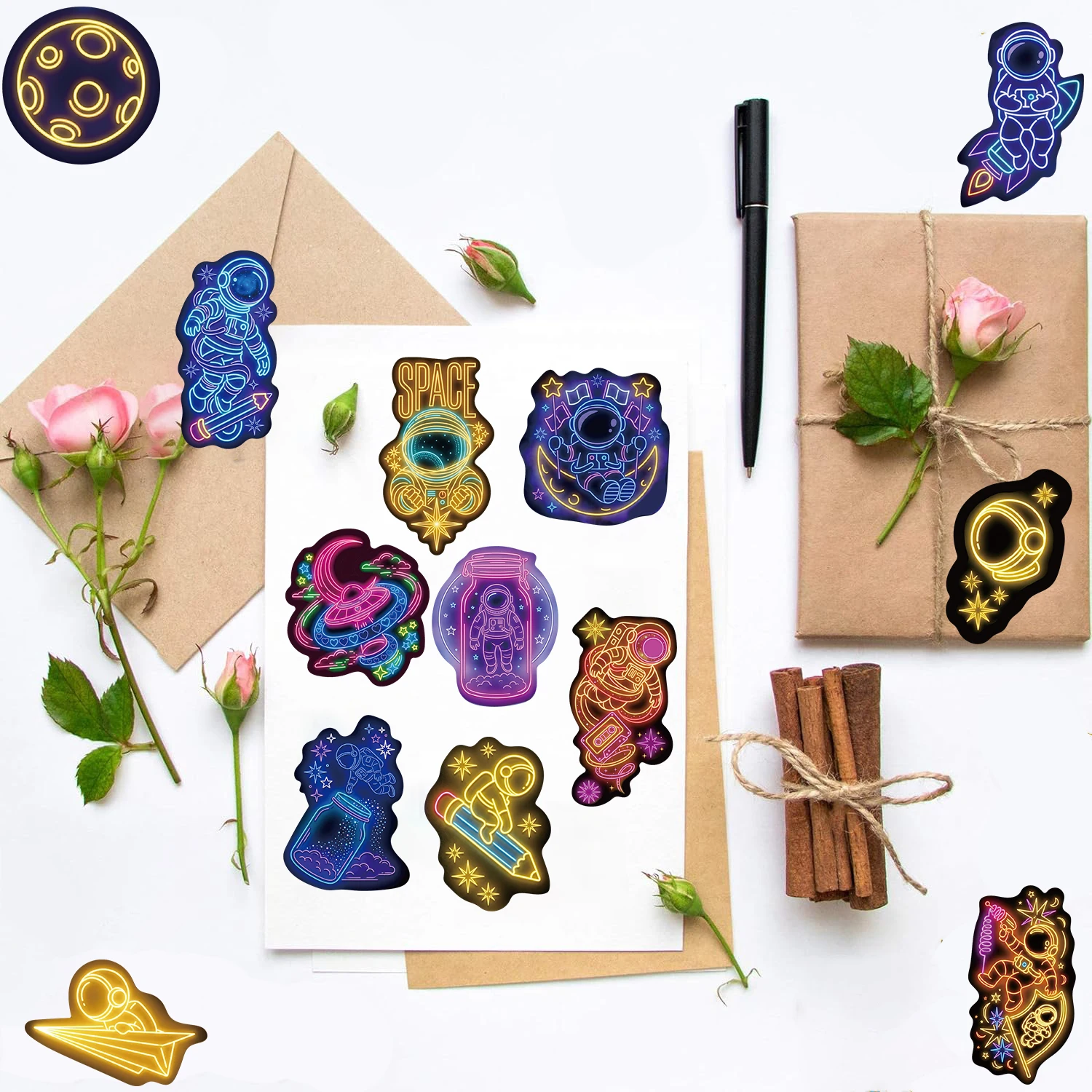 50PCS Sticker Neon Space Print Skateboarding Skateboard Retro Graffiti Waterproof Laptop Phone Fridge Luggage Cartoon Sticker