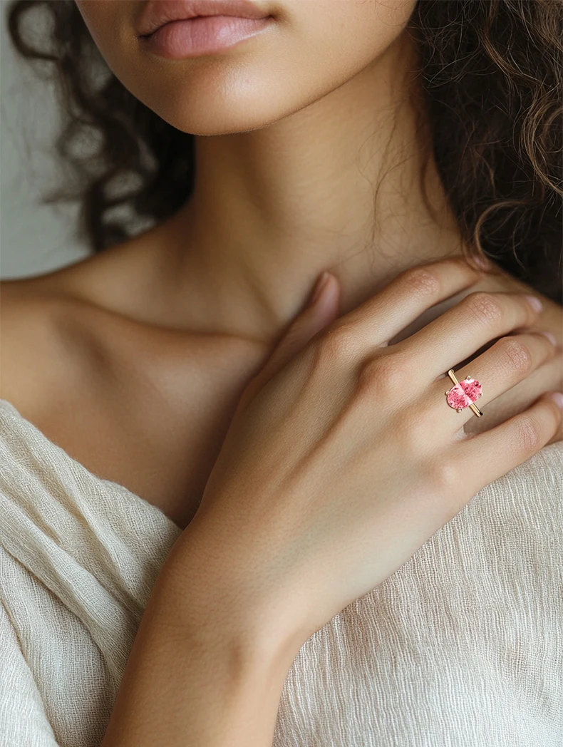 JEWELLWANG 18K Gold Personalisierte Ringe Ovaler Schliff Laborgezüchteter Saphir Padparadscha Ring Damen Verlobungs- und Antragsring Edelschmuck – Detail 21