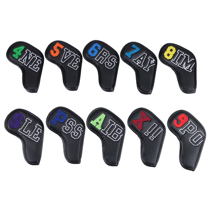 Golf Iron Head Cover Set With Fine Embroidered Digital Cue Cover 456789APSX 10PCS Headcovers For Iron Club Set