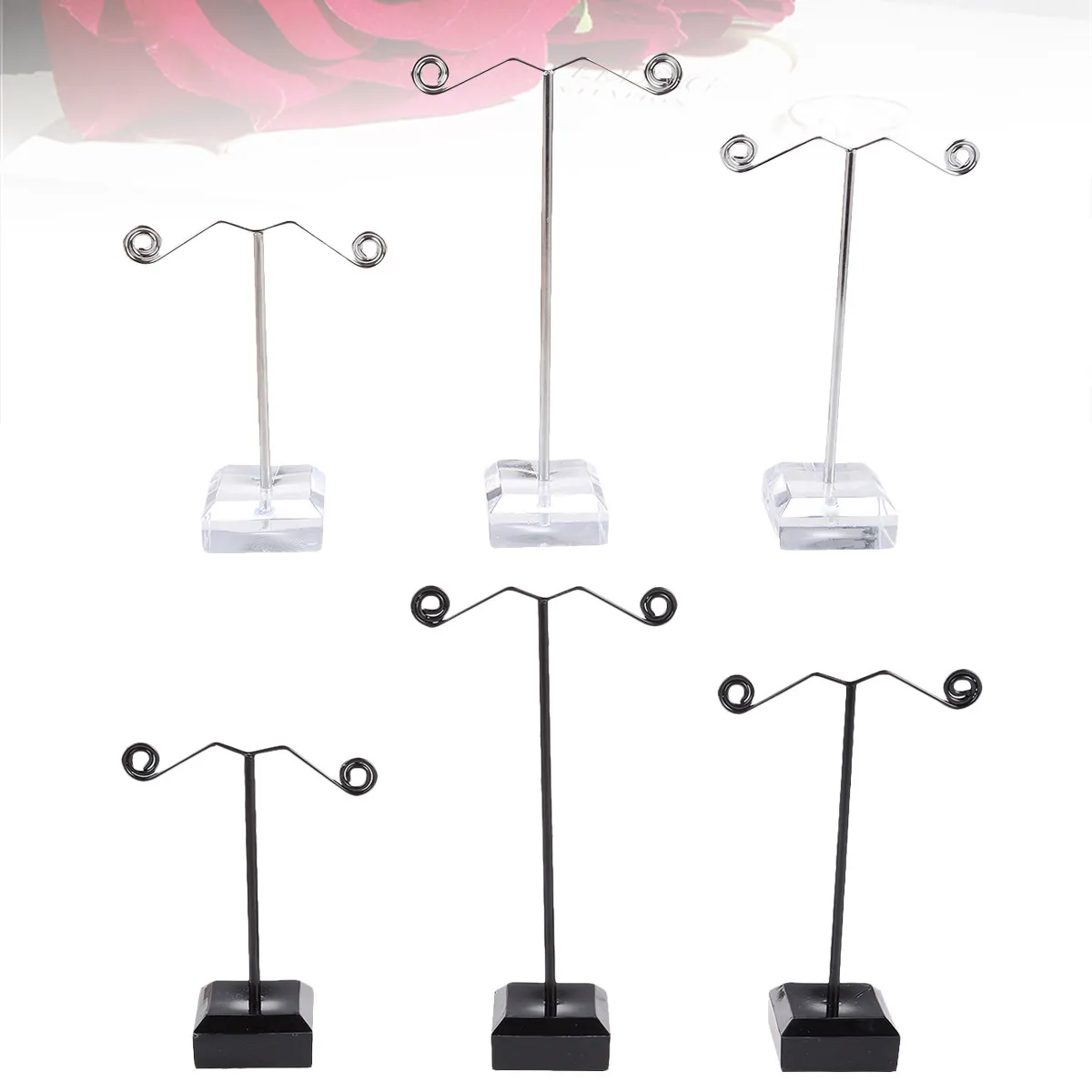 

6Pcs Ear Earrings Display Rack T Shape Metal Acrylic Jewelry Organizer Storage Stand Black Transparent Jewelry Holder for Shop