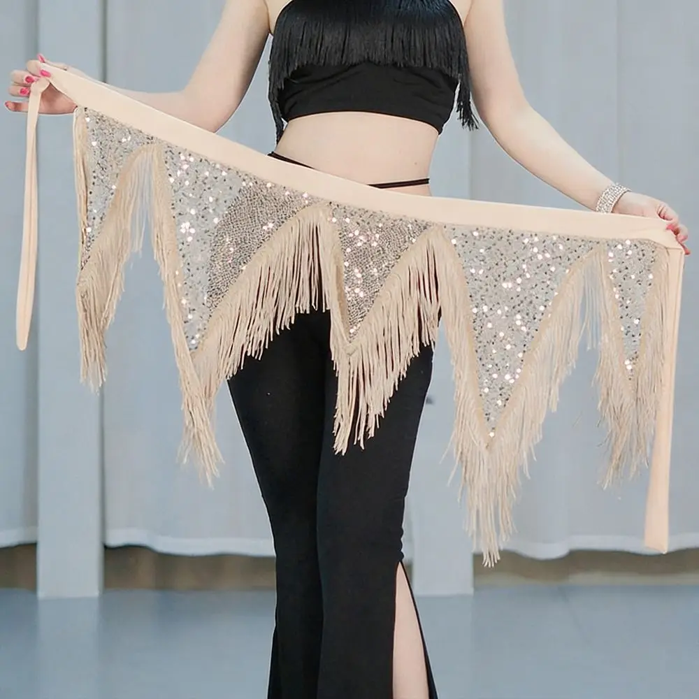 New Tassel Belly Dance Hip Scarf Sequins Adjustable Triangular Hip Scarf Women Belt Skirt Women