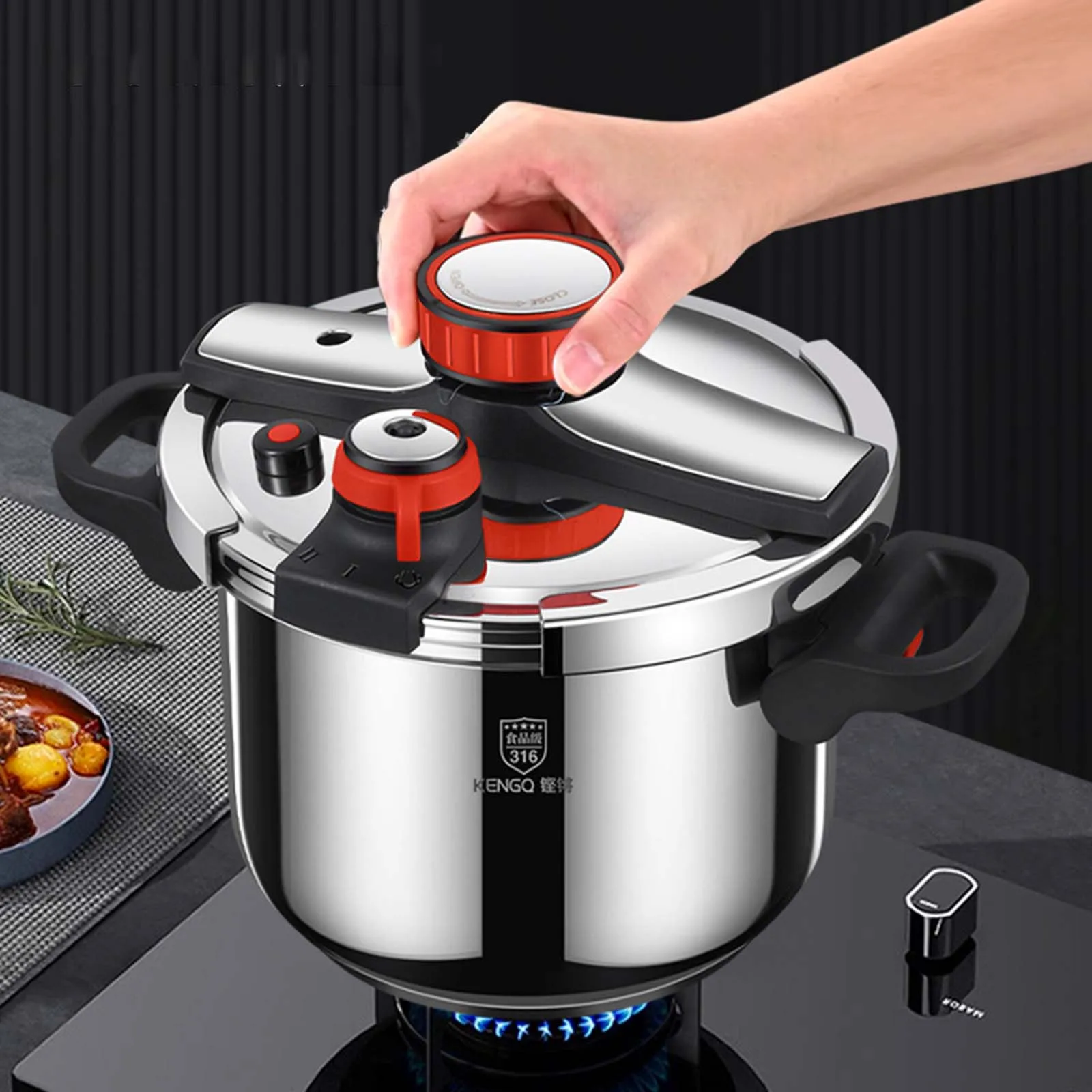 Mini Pressure Cooker Cookware High Pressure Cooking 304 Stainless Steel for All Hob Types Opening and Closing Deep Pressure Pan