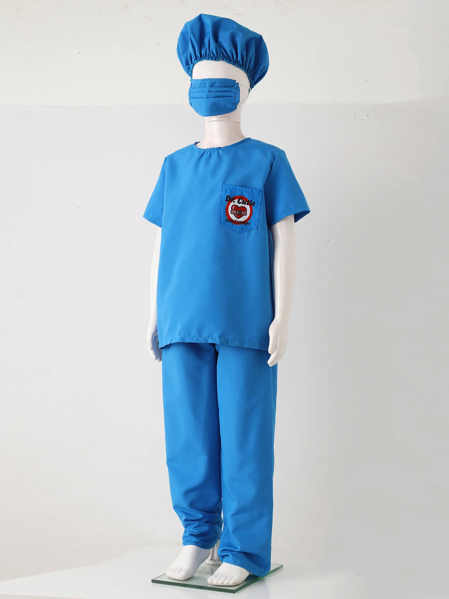 4Pcs Kids Unisex Halloween Doctor Nurse Costume T-shirt Pants Cap And Mask Set Doctor Role Play House Costume Performance Outfit