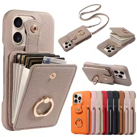 For Samsung Galaxy S25ultra S24 S23 S22 S21 S20 Ultra Plus FE Note 20 PU Leather Phone Case with Ring Card Slots Anti-Fall Case