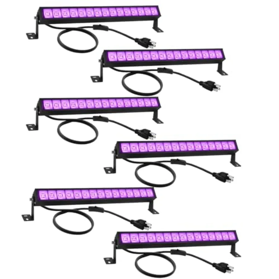 

Набор из 6 светодиодных УФ-ламп Black Light Bar - Мощные УФ-светильники для декораций на вечеринках, Хэллоуин, площадь освещения 484 кв. фута, с выключателями и заглушками для розеток.