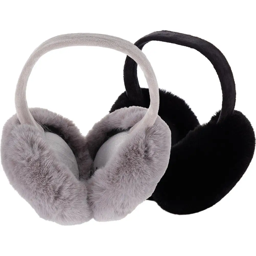 

2 Pcs for Men Women Girls Grey Artificial Fur Warm Ear Muff Ear Warmer Outdoor Fluffy Christmas Gift