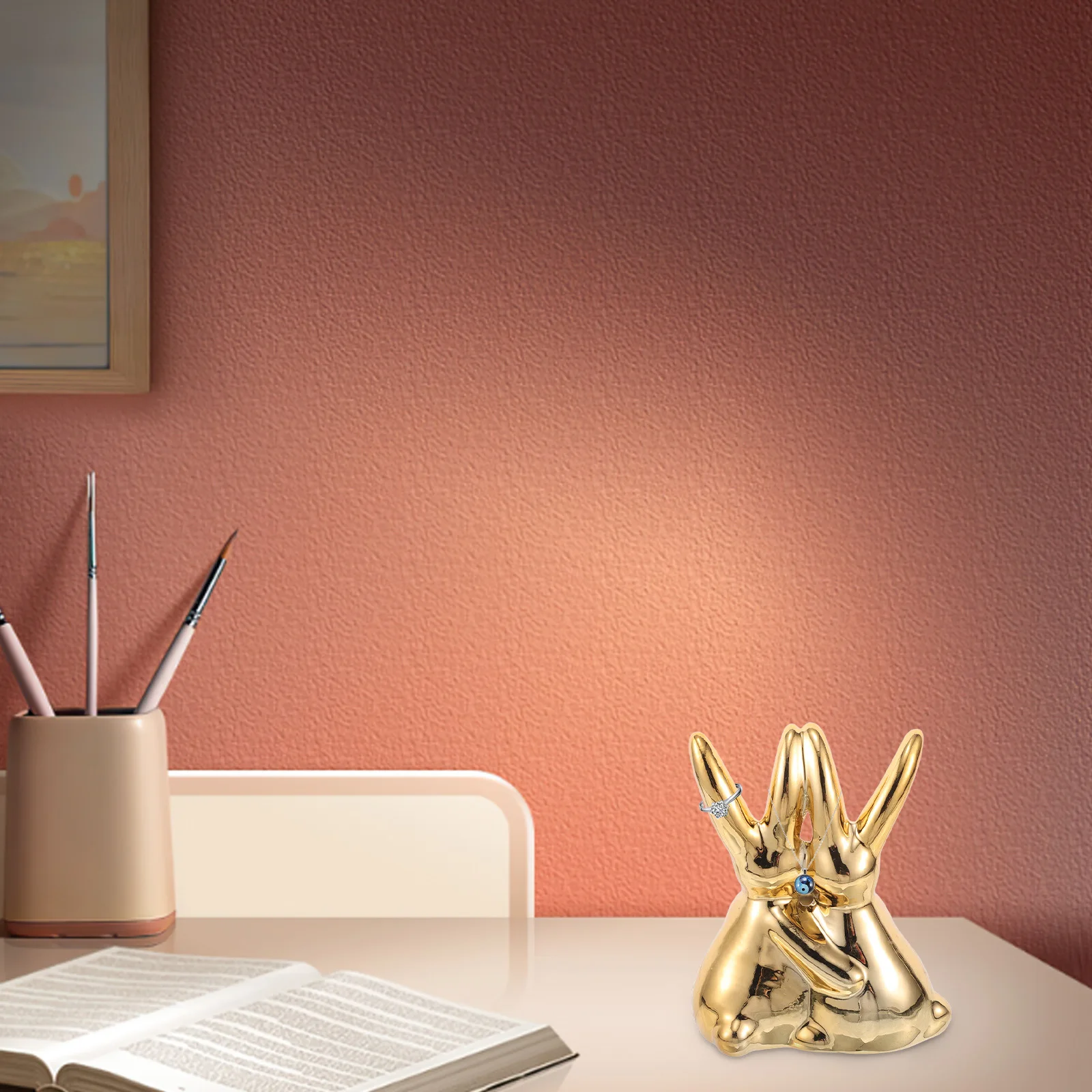 

Ceramic Rabbit Decoration Easter Bunny Multifunctional Jewelry Holder Sculpture for Living Room Cabinet Entryway Decor