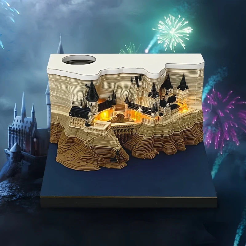 

3D Castle Paper Sculpture Desk Calendar Magic Castle Memo Pad Tear-Away Notepad DIY Craft Gifts for Home Office School