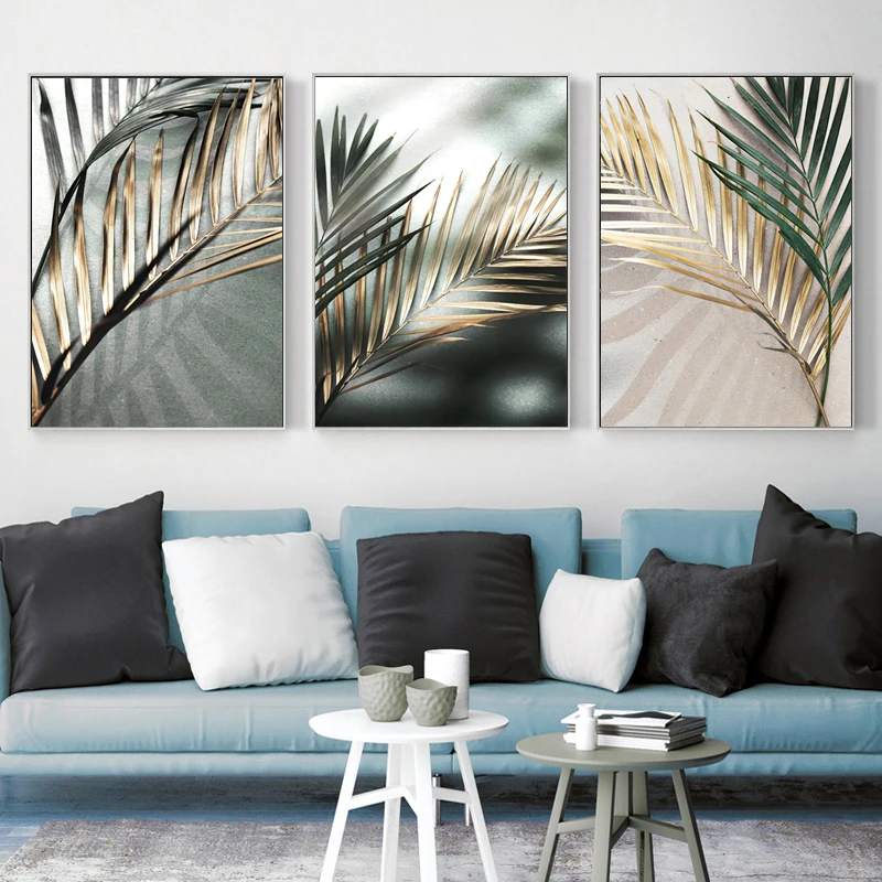 Nordic Wall Art Decor Golden Palm Leaf Plant Canvas Painting Poster Print Botanical Scandinavian Decoration Picture Home Decor