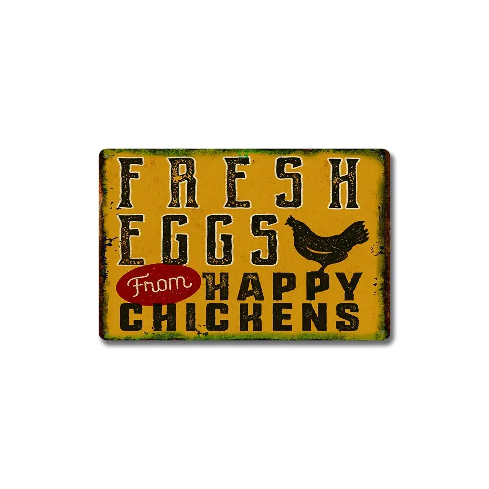 

SLALL Fresh Eggs from Happy Chickens Retro Street Sign Household Metal Tin Sign Bar Cafe Car Motorcycle Garage Decoration Suppli