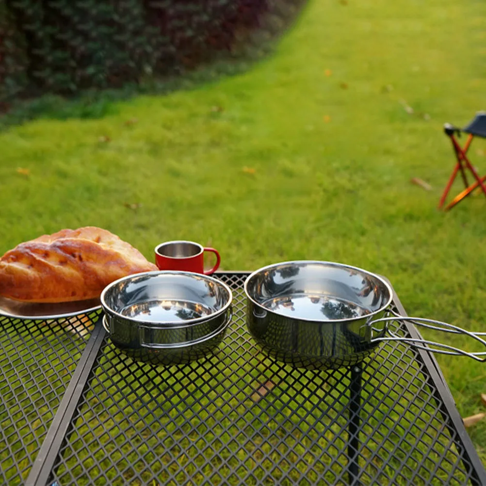 

Stainless Steel Folding Bowl Camping Cookware Portable Pot Tableware Combination Cooking Supplies Picnic Hiking Accessories