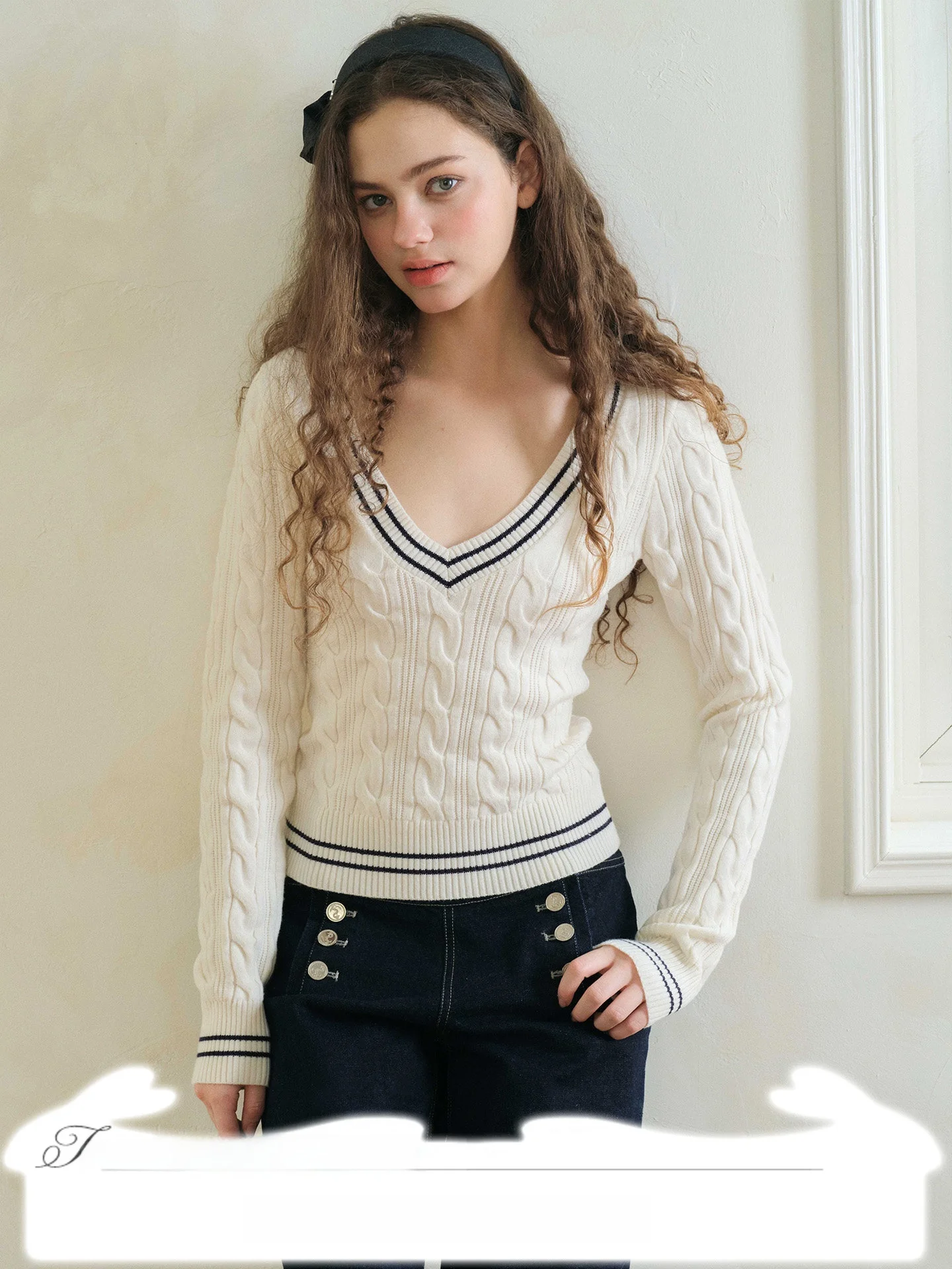 

Slim Fit V-Ne Knitted Sweater Women's Long Sve Cable Knit Retro Sle Faionable plus Size Casual Wear Daily Look