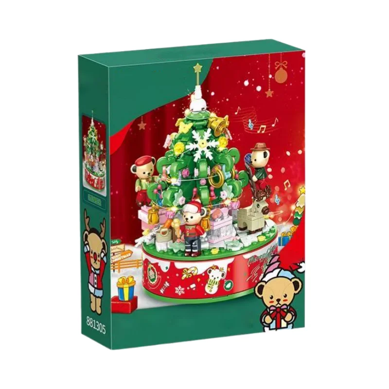 ของเล่นบล็อกตัวต่อคริสต์มาส, โมเดลกล่องดนตรีต้นคริสต์มาส, ของขวัญวันหยุดสำหรับเด็กและผู้ใหญ่