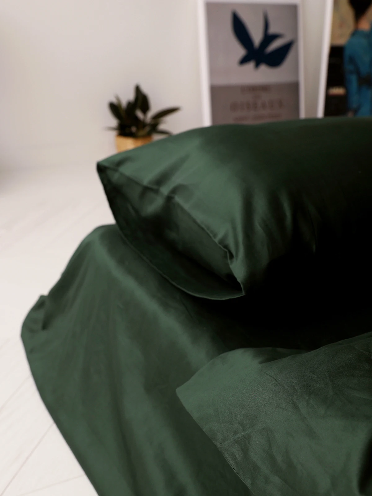 Forest Green 60 Thread Count Pure Cotton Satin  Color Bedding Set Quilt Cover Pillowcase Bed Sheet Simple Style Bedding