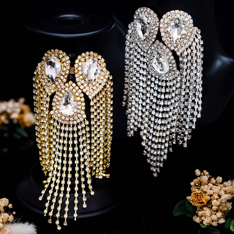 DUCRYSTARL 2 قطعة/المجموعة الزجاج الكريستال شرابة حجر الراين حزام الكتف DIY زي البدلة الديكور كريستال بريق الملحقات #1