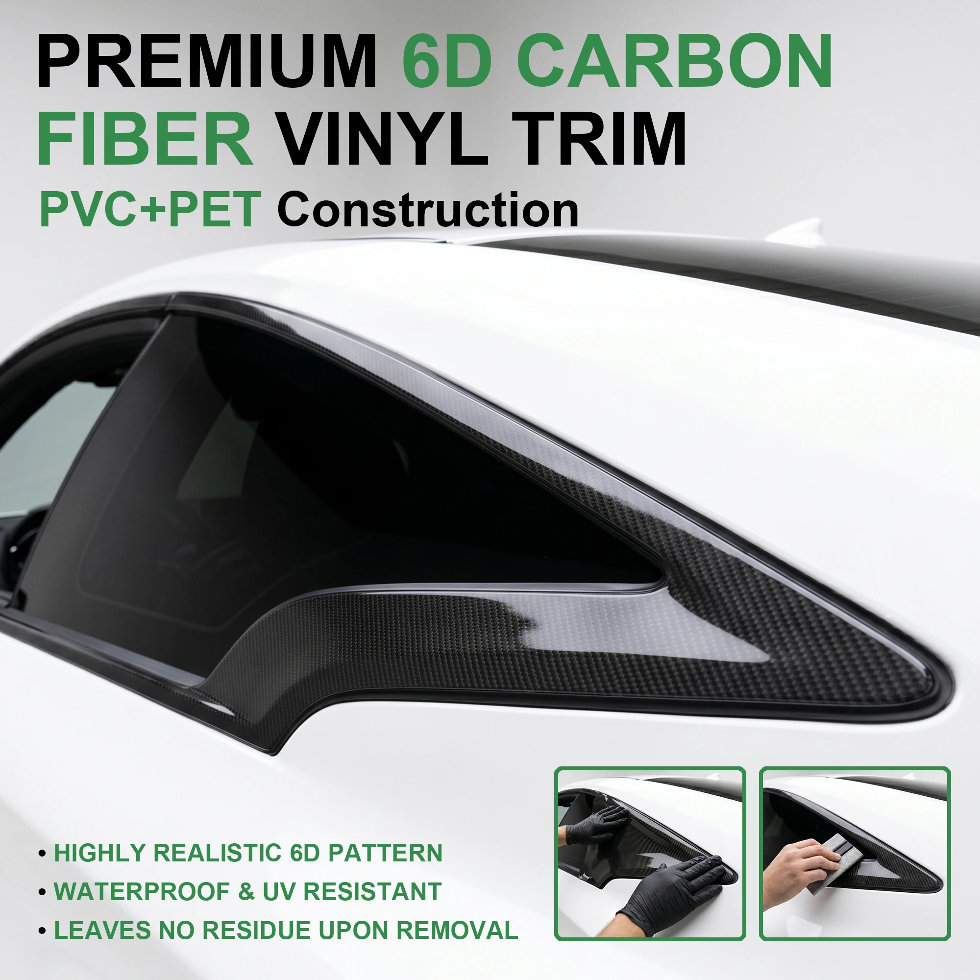 Glänzende PET 6D Carbonfaser Schwarze Auto-Fensterrahmen-Dekorfolie Vinyl Auto-Farbwechsel-Dekorationsfolie Luftblasenfrei – Detail 1
