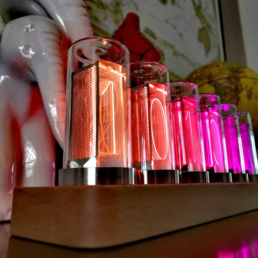 RGB Nixie Tube Clock Diy Kit In18 Led Digital Desk Glow Tube Clocks Wood Vintage Gas Discharge Clock Desk Watch Cyberpunk Gift