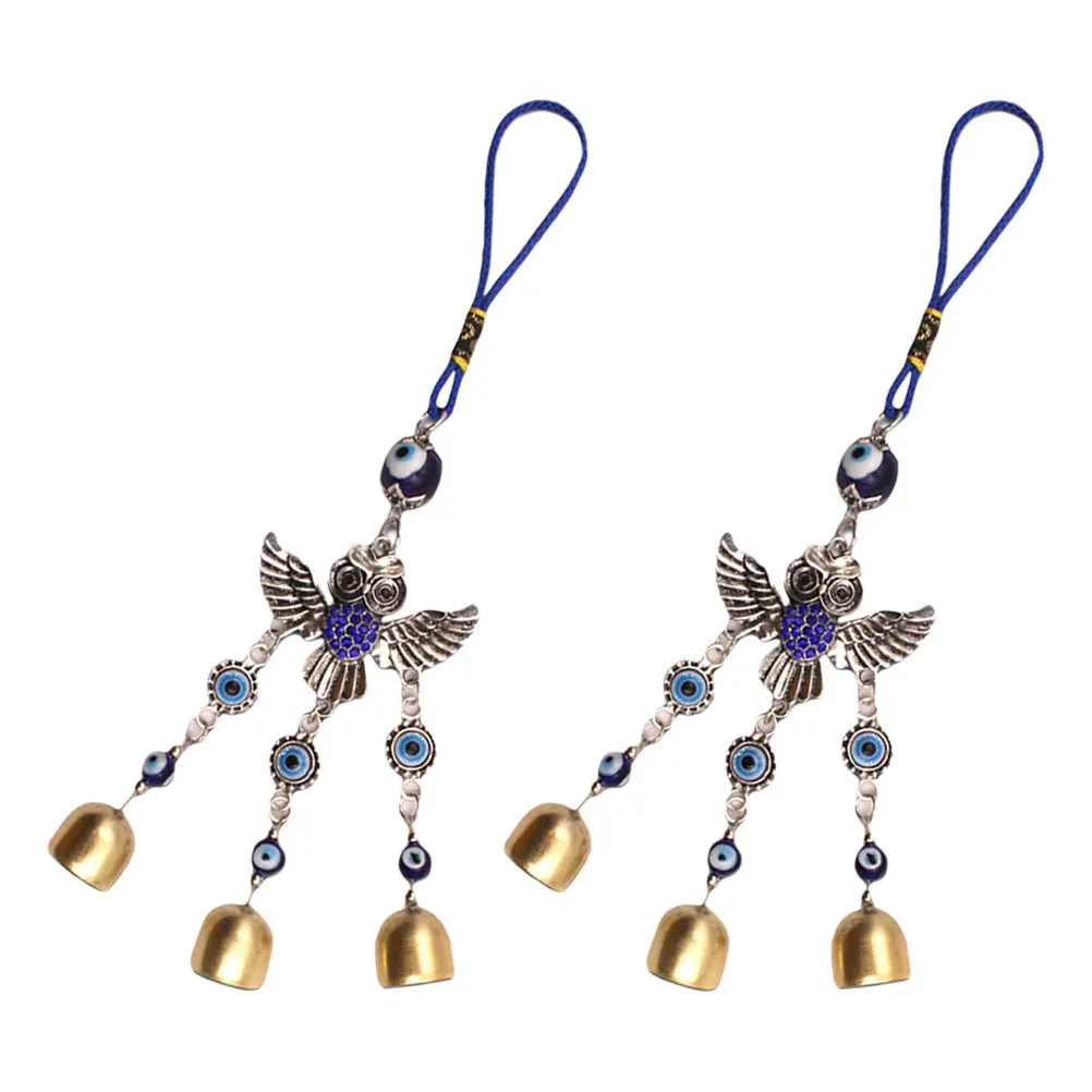 

2Pcs Blue Eye Evil Eye Owl Car Pendant Hanging Charm Rearview Mirror Wind Chime Car Decoration Protective Accessories Stylish