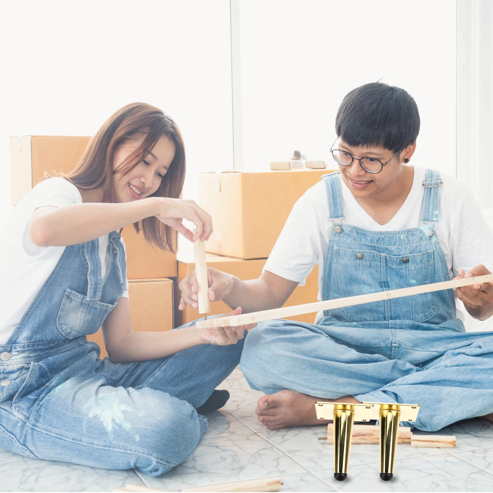 

4 Pcs Metal Furniture Gold Color Easy Installation Iron Sturdy Replacement Table Couch Sofa Dresser Feet Bed Legs Coffee Table