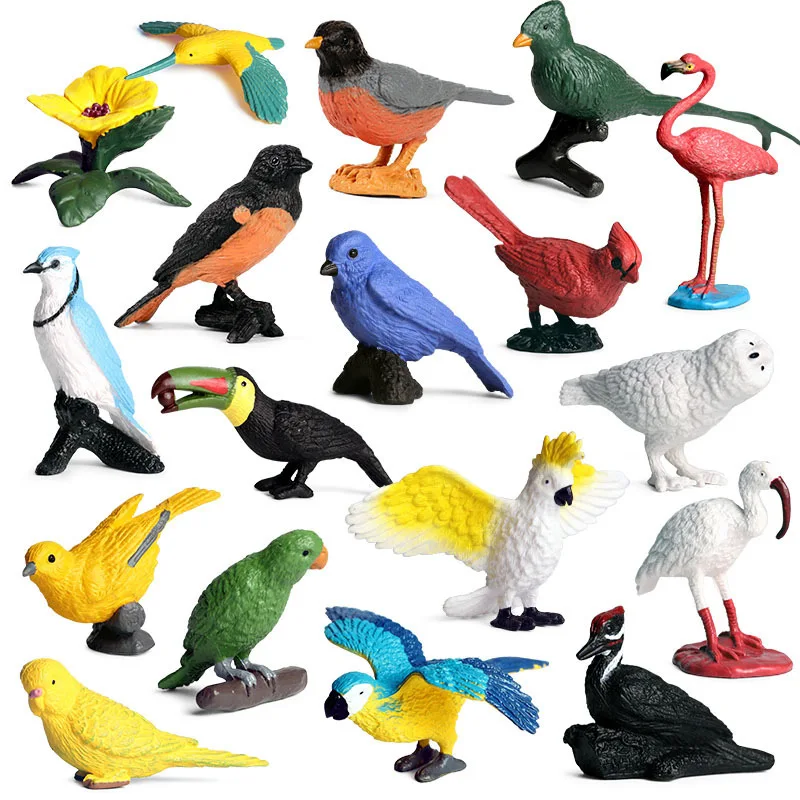 Simulated Mini Bird Animal Parrot Hummingbird Woodpecker Owl Solid Model Birds Set Desktop Decor Toys Figurines Action Figures