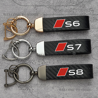 Carbon Fiber For S6 S7 S8 Emblem E-tron C8 C7 D4 D3 4K TFSI Fashion Leather Keychain Men Women Car Key Ring Auto Accessories