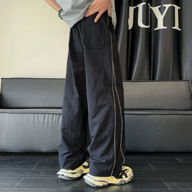 Calças de rugas para homens xxxl baggy poliéster barato streetwear roupas de grife harajuku moda vintage novo em calças casuais homem