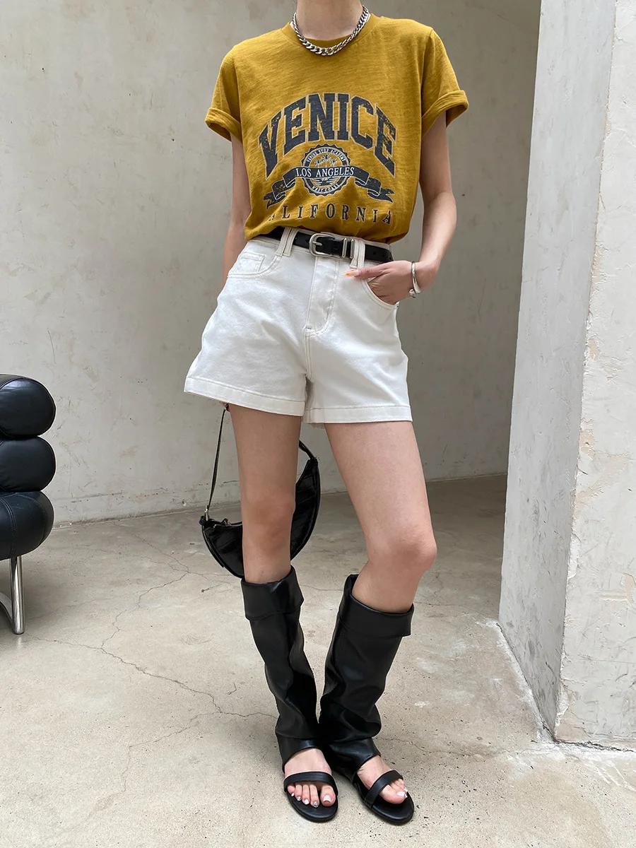 Sommerliches Damen-T-Shirt im lässigen amerikanischen Retro-Vintage-Stil mit Buchstaben-Print, Rundhalsausschnitt und kurzen Ärmeln – Detail 13