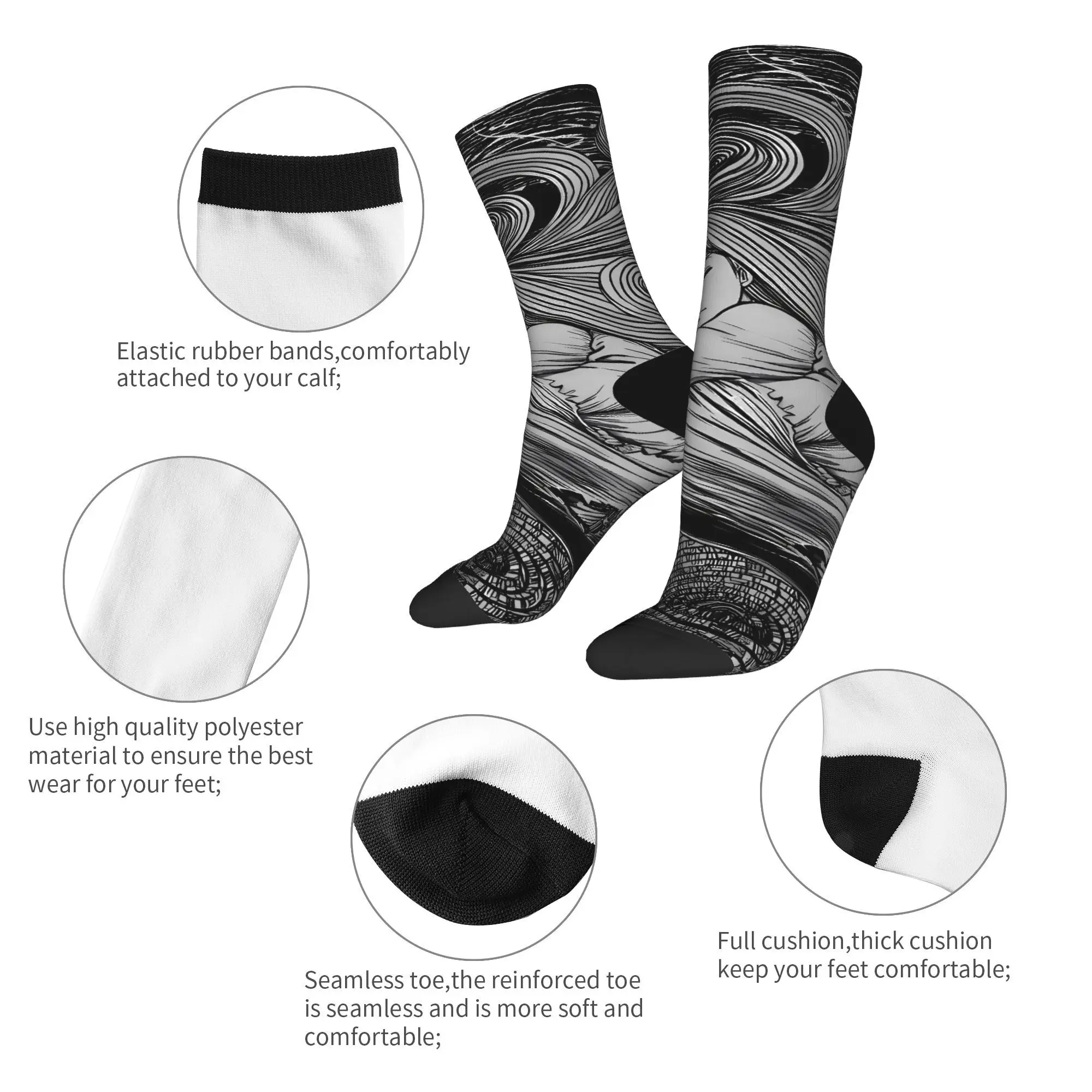 Tomie junji ito meias elegantes mulheres homens meias respiráveis primavera ao ar livre impresso anti skid meias presente