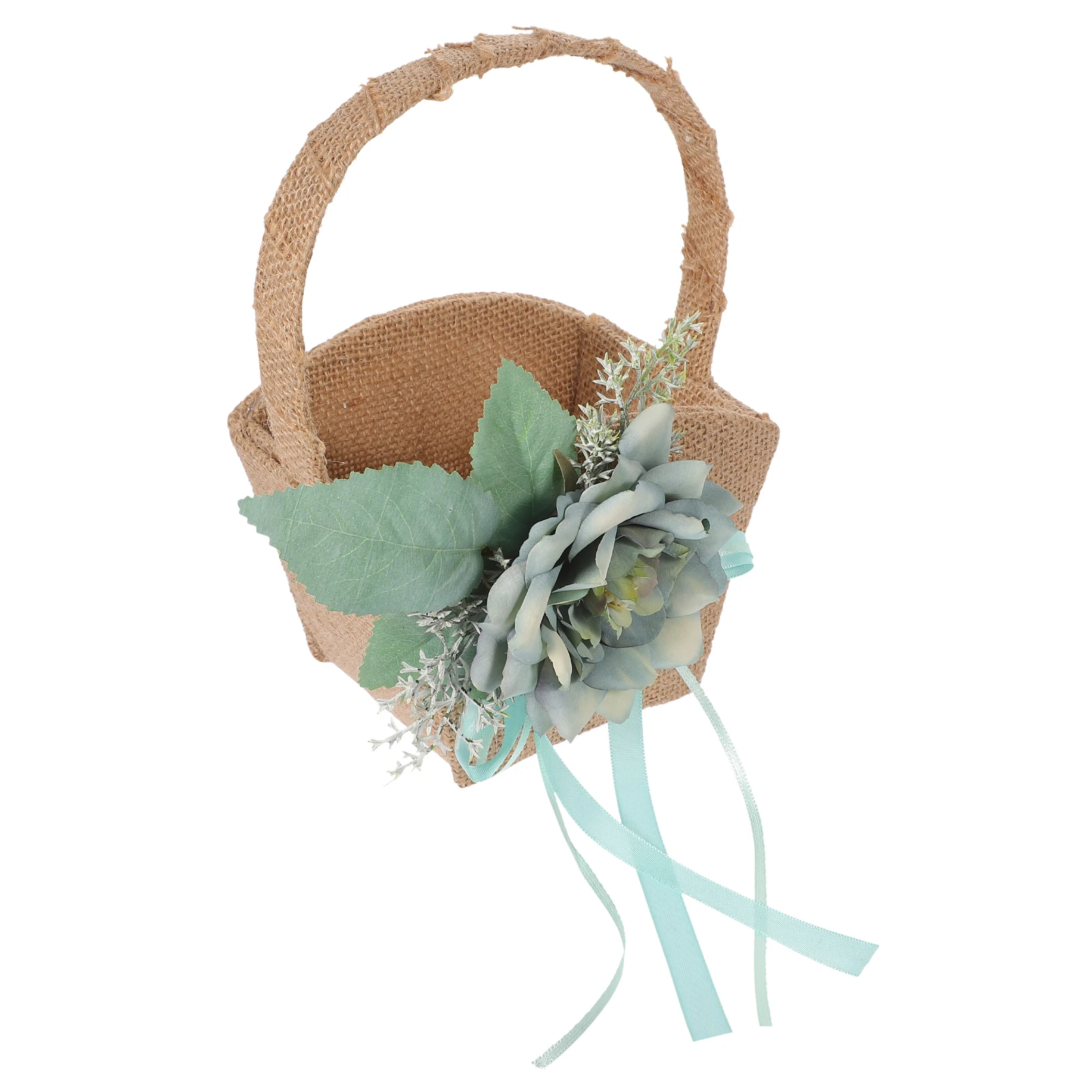 

Rustic Wedding Flower Basket Hand-woven Bridal Basket for Storage Container 5857 Blue Portable Handheld Decorative