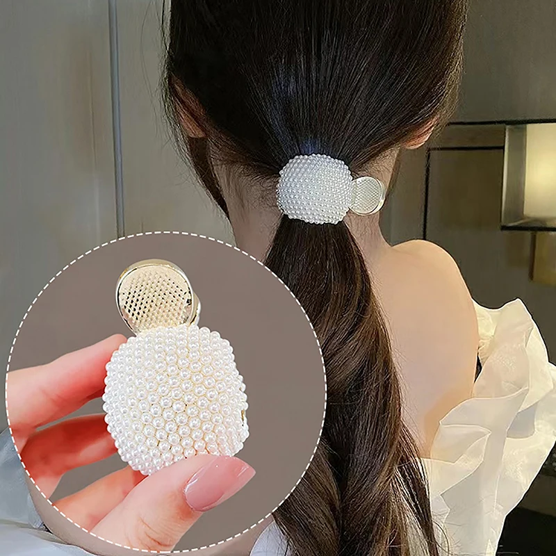 Fashion Pearl Rhinestone Alloy Hair Clip For Women Girls Mini High Ponytail Holder Crystal Hair Claws Elegant Party Headdress