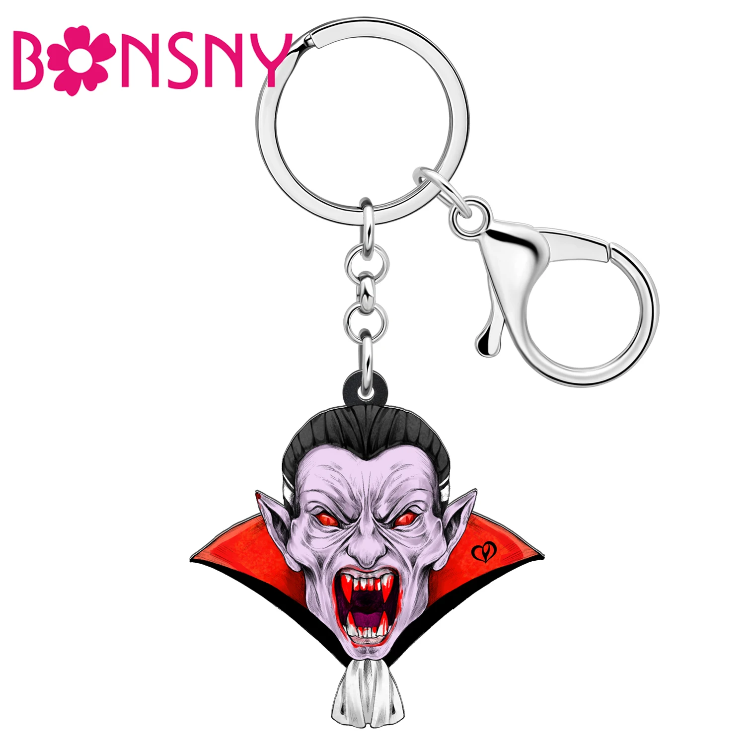 Bonsny Acrylic Halloween Terrible Vampire Key Ring Key Chains Keychains Fashion Jewelry Backpack Car Charms For Teen Friend Gift