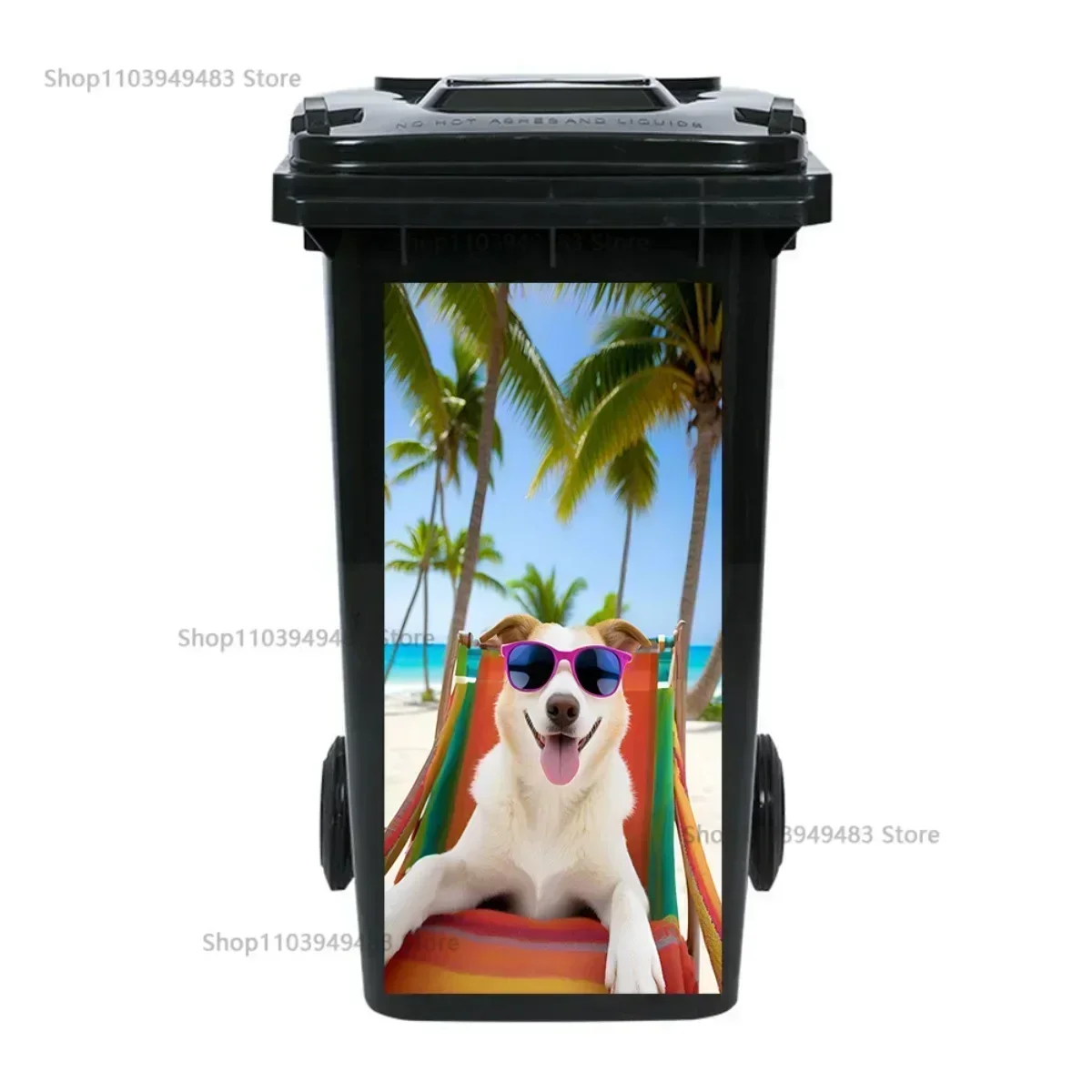 Cute Beach Animals Trash Can Ornament Self-adhesive PVC Waterproof Sticker for Outdoor Garbage Bin Renovation Cover Decal Mural