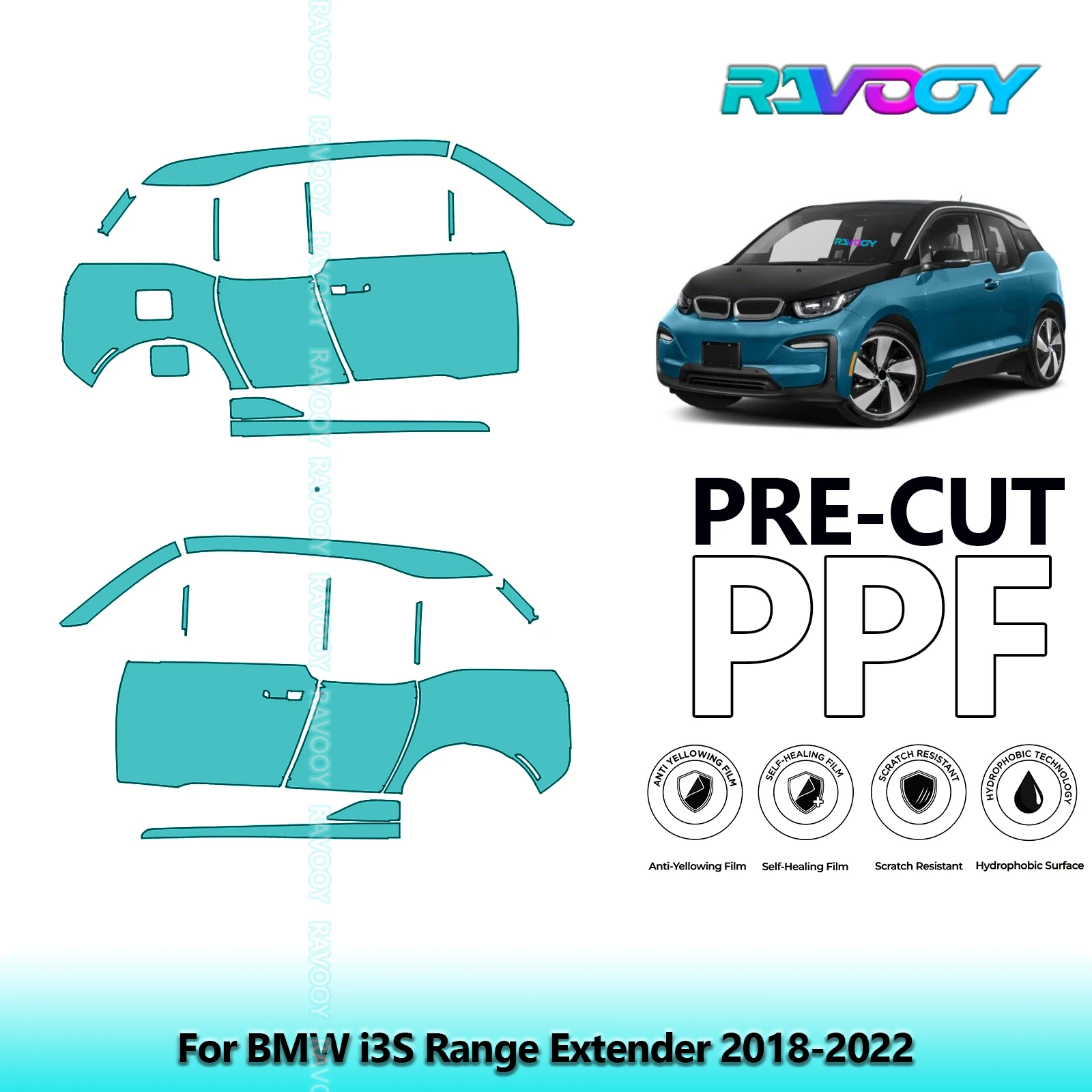

For BMW i3S Range Extender 2018-2022 8.5mil Clear Matte Pre-Cut PPF Door & A/B Pillar Kit TPU Paint Protection Film Set